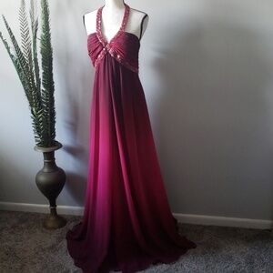 JS Boutique beaded ombre halter neck gown